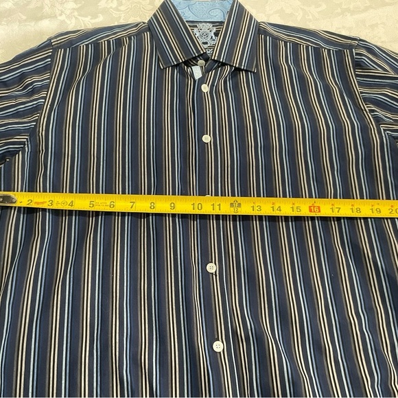 English Laundry Shirt Mens 16 32/33 Blue Striped Spread Cutaway Collar FlipCuff - Picture 7 of 12